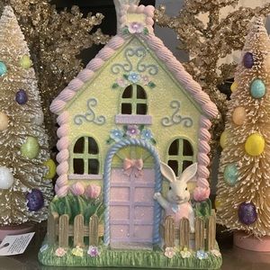 Raz Easter LED Lighted Pastel Gingerbread Style Glitter House NWT
